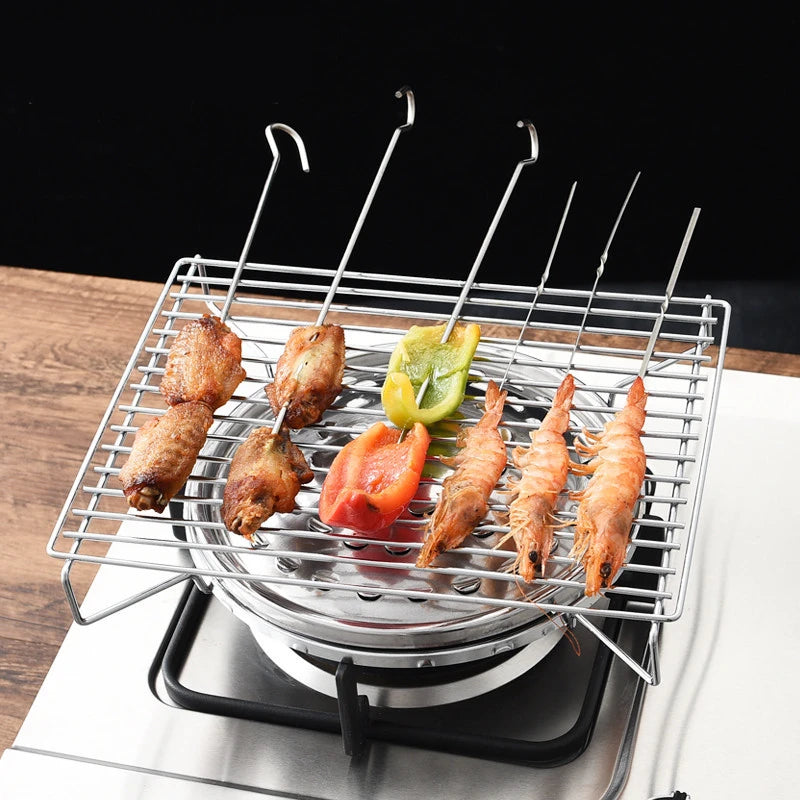 Stainless Steel Portable Folding Outdoor BBQ Rack Grill Barbecue Stove Oven Gas Rack Camping Furnace Kitchen Accessories