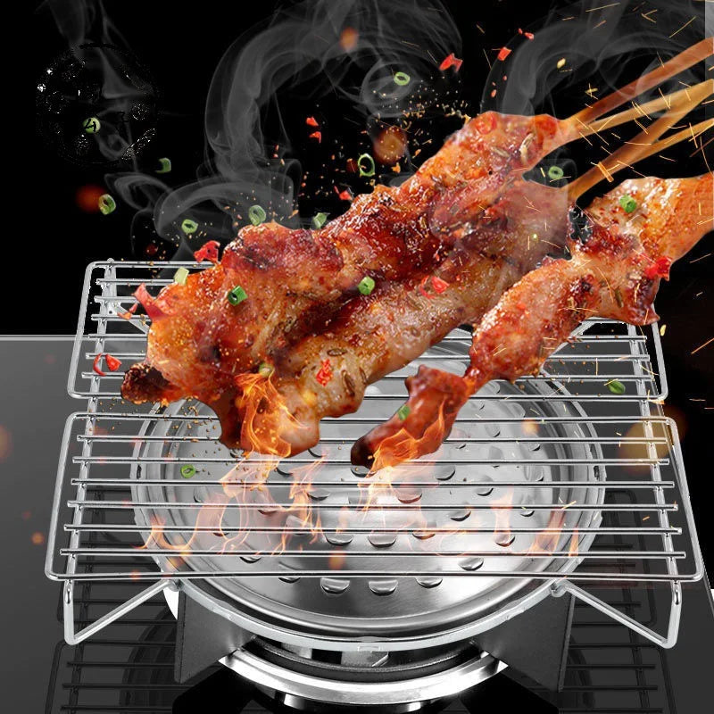 Stainless Steel Portable Folding Outdoor BBQ Rack Grill Barbecue Stove Oven Gas Rack Camping Furnace Kitchen Accessories