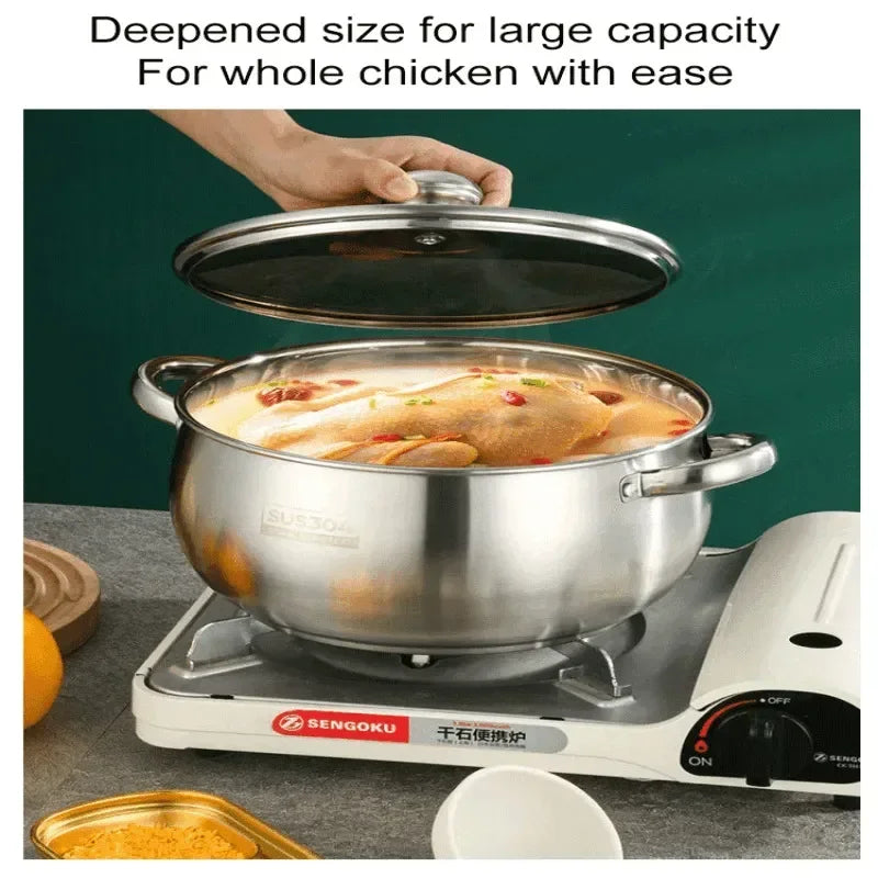 Stainless Steel Pot Thickened with Double Handles Multifunctional Household Grade Soup Pot