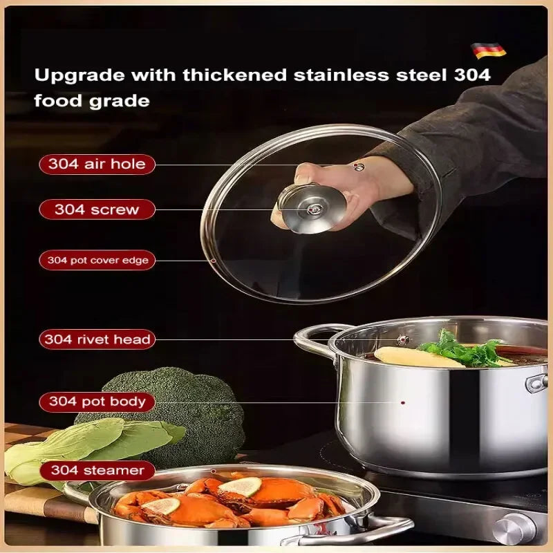 Stainless Steel Pot Thickened with Double Handles Multifunctional Household Grade Soup Pot
