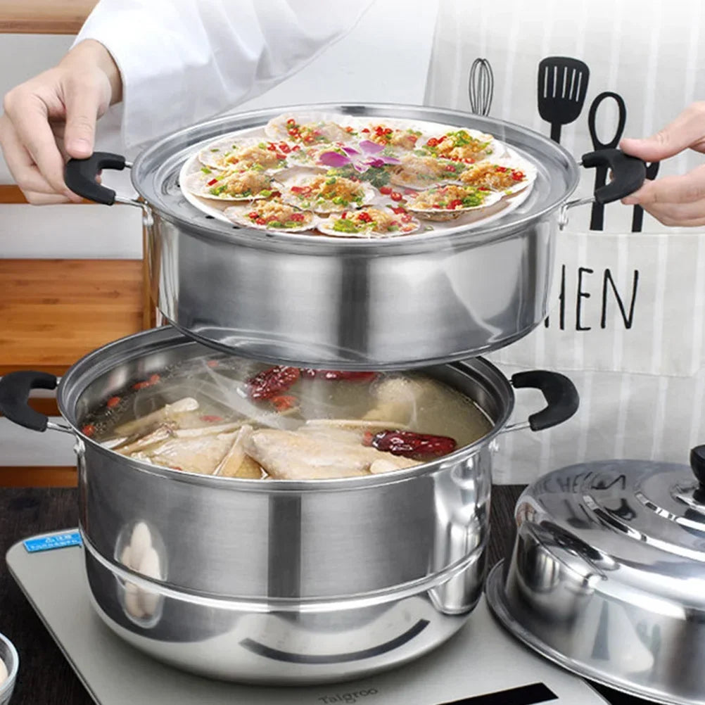 Stainless Steel Steamer Induction Pans Convenient Kitchen Cookware Useful Steaming Pot Stackable Double Layer Home