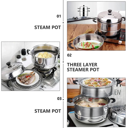 Stainless Steel Steamer Induction Pans Convenient Kitchen Cookware Useful Steaming Pot Stackable Double Layer Home