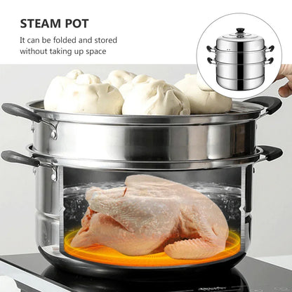 Stainless Steel Steamer Induction Pans Convenient Kitchen Cookware Useful Steaming Pot Stackable Double Layer Home