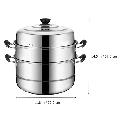 Stainless Steel Steamer Induction Pans Convenient Kitchen Cookware Useful Steaming Pot Stackable Double Layer Home