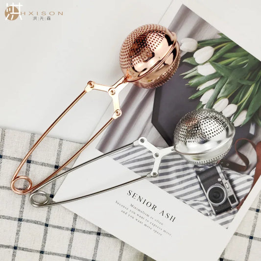 Stainless Steel Tea Strainer Hand Clip Needle Hole Tea Filter  Pu Erh Tea Filter Tea Brewer Rose Gold Tea Ball KungFu Tea Set