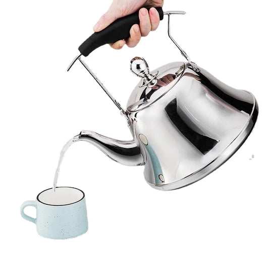Stainless Steel Teapot with Infuser for Outdoor Use, Large Capacity, Long Spout, Flat Bottom Ideal for Restaurant Hotel and Home