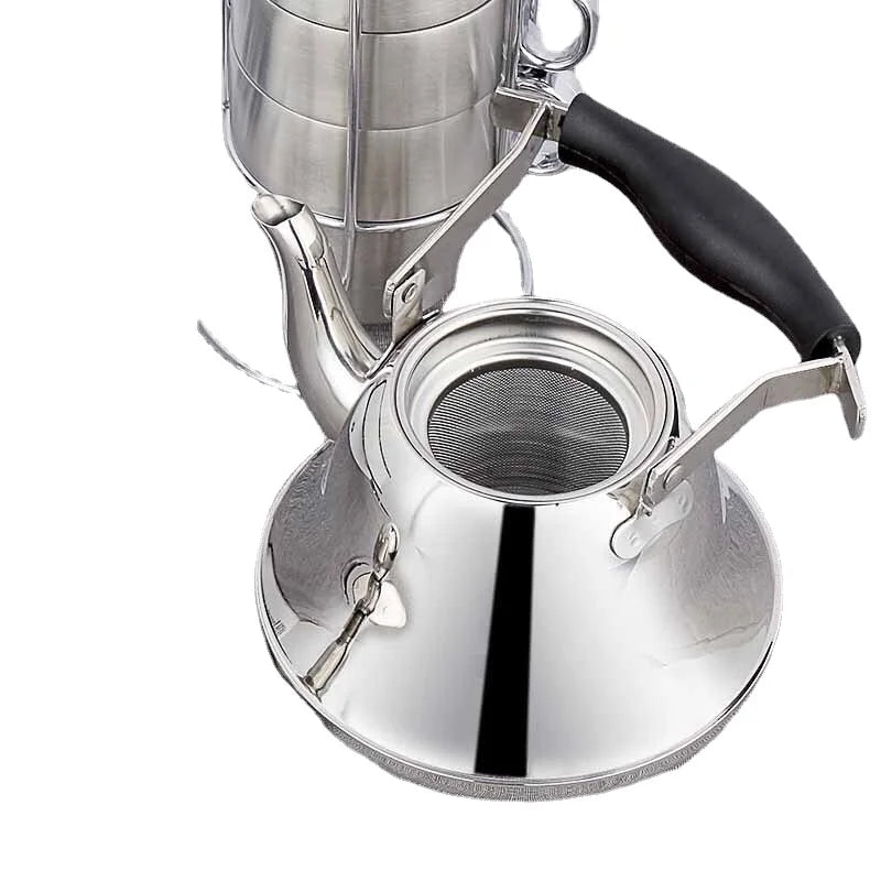 Stainless Steel Teapot with Infuser for Outdoor Use, Large Capacity, Long Spout, Flat Bottom Ideal for Restaurant Hotel and Home