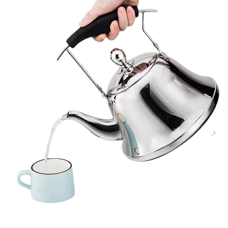 Stainless Steel Teapot with Infuser for Outdoor Use, Large Capacity, Long Spout, Flat Bottom Ideal for Restaurant Hotel and Home