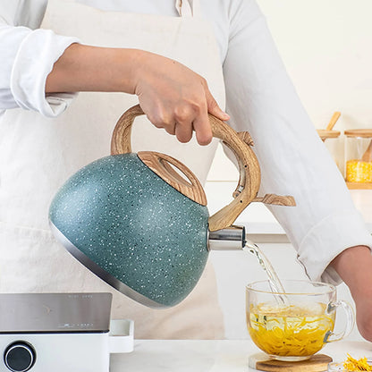 Stainless Steel Whistling Tea Kettles Stove Top Enamel Food Grade Tea Pot With Heat-proof Handle For Gas Induction Cookers Use