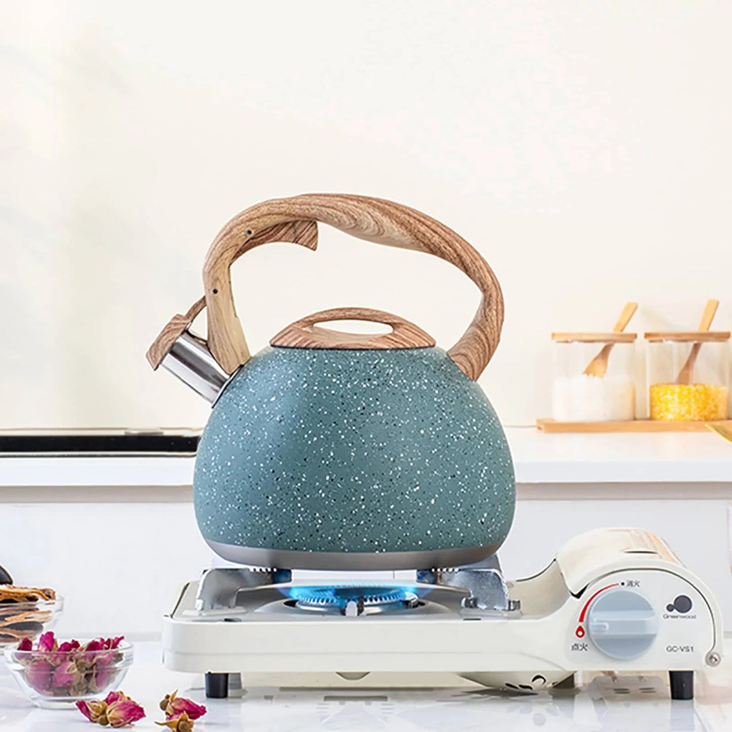 Stainless Steel Whistling Tea Kettles Stove Top Enamel Food Grade Tea Pot With Heat-proof Handle For Gas Induction Cookers Use