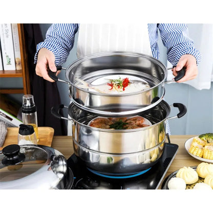 Stainless Steel two Three layer Thick Steamer pot Soup Steam Pot Universal Cooking Pots for Induction Cooker Gas Stove steam pot