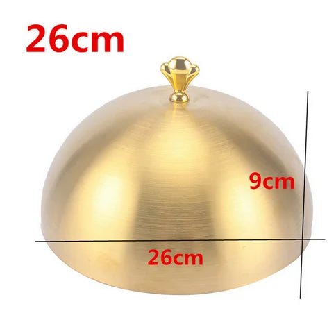 Stainless steel plate cover round gold steak lid western style food no magnet pan lid heightening Korean barbecue BBQ pot cover