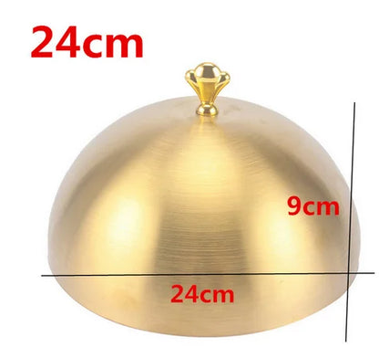 Stainless steel plate cover round gold steak lid western style food no magnet pan lid heightening Korean barbecue BBQ pot cover
