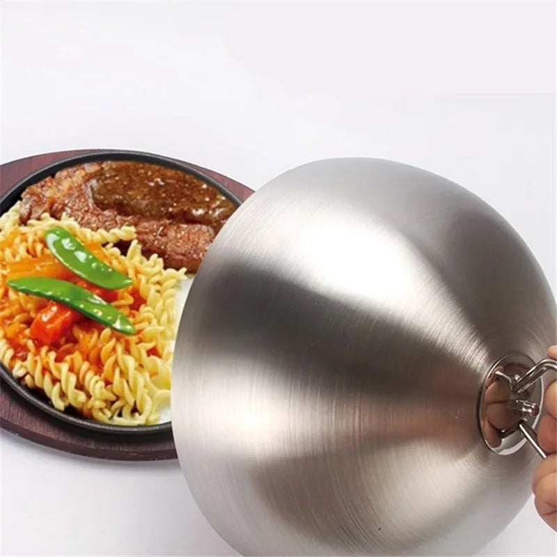 Stainless steel plate cover round gold steak lid western style food no magnet pan lid heightening Korean barbecue BBQ pot cover