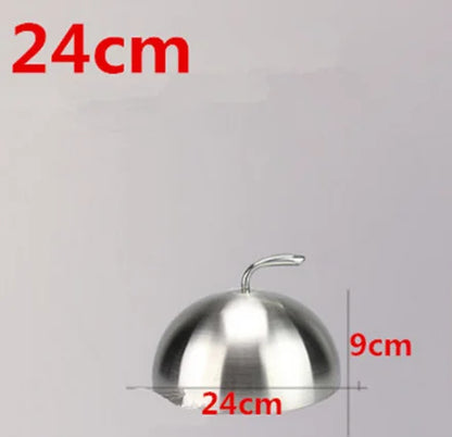 Stainless steel plate cover round gold steak lid western style food no magnet pan lid heightening Korean barbecue BBQ pot cover