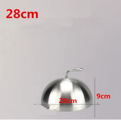 Stainless steel plate cover round gold steak lid western style food no magnet pan lid heightening Korean barbecue BBQ pot cover