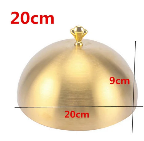 Stainless steel plate cover round gold steak lid western style food no magnet pan lid heightening Korean barbecue BBQ pot cover