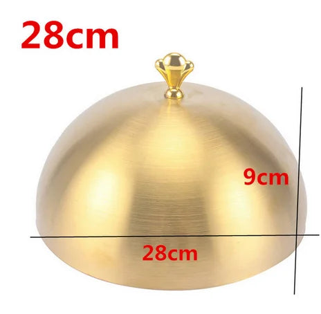 Stainless steel plate cover round gold steak lid western style food no magnet pan lid heightening Korean barbecue BBQ pot cover