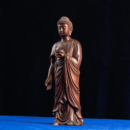 Standing Buddha Wooden Statue, West God Retro Artistry, Antique Sculpture for Home Room and Desk Aesthetic Collection Decoration