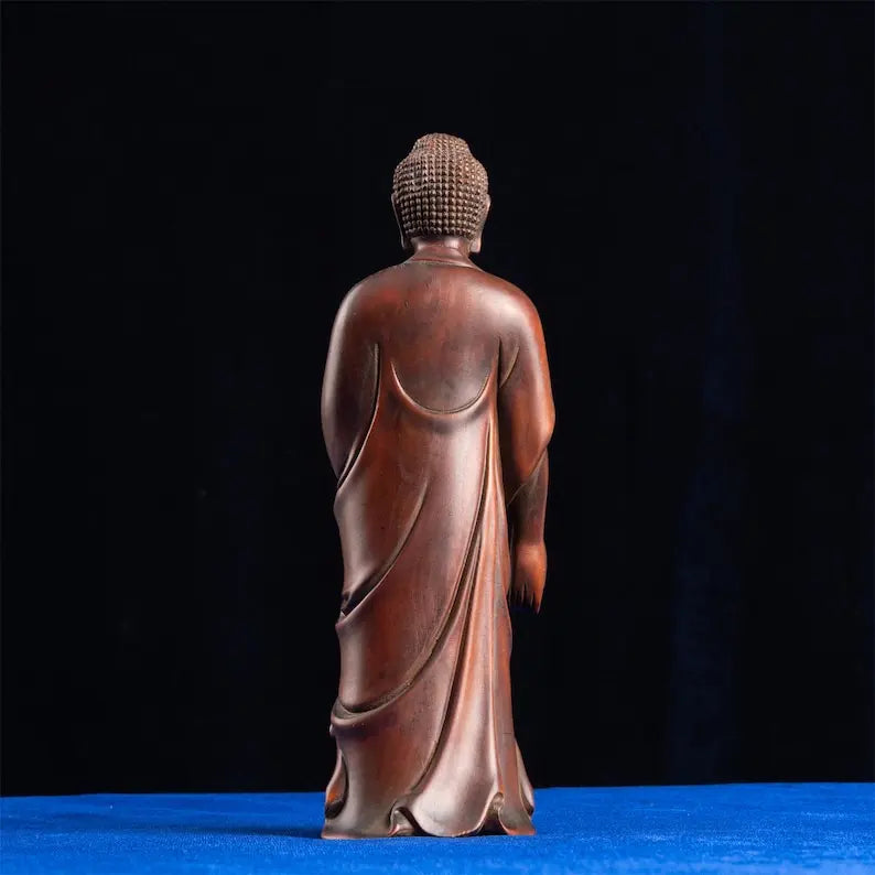 Standing Buddha Wooden Statue, West God Retro Artistry, Antique Sculpture for Home Room and Desk Aesthetic Collection Decoration
