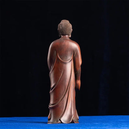 Standing Buddha Wooden Statue, West God Retro Artistry, Antique Sculpture for Home Room and Desk Aesthetic Collection Decoration