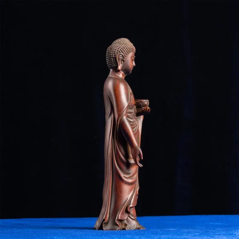 Standing Buddha Wooden Statue, West God Retro Artistry, Antique Sculpture for Home Room and Desk Aesthetic Collection Decoration