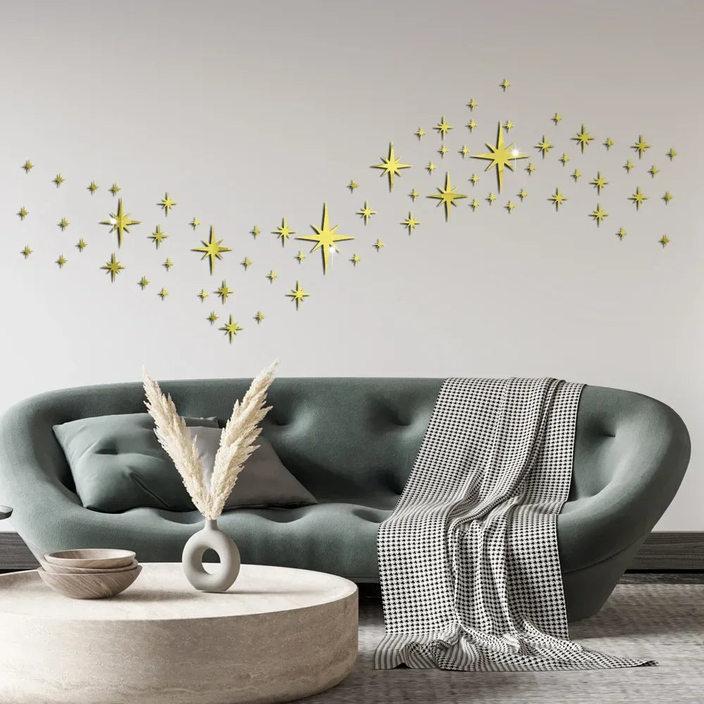 Star mirror acrylic three-dimensional wall pasted bedroom living room room ceiling decoration self-adhesive background wall