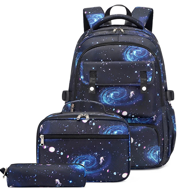 Starry sky Children's School bags School Backpack for Students Boy Kids Backpack With Lunch Bag Pencil Cases