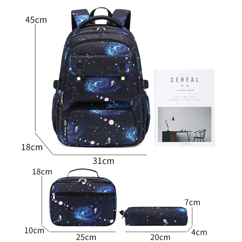 Starry sky Children's School bags School Backpack for Students Boy Kids Backpack With Lunch Bag Pencil Cases