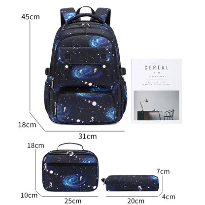 Starry sky Children's School bags School Backpack for Students Boy Kids Backpack With Lunch Bag Pencil Cases