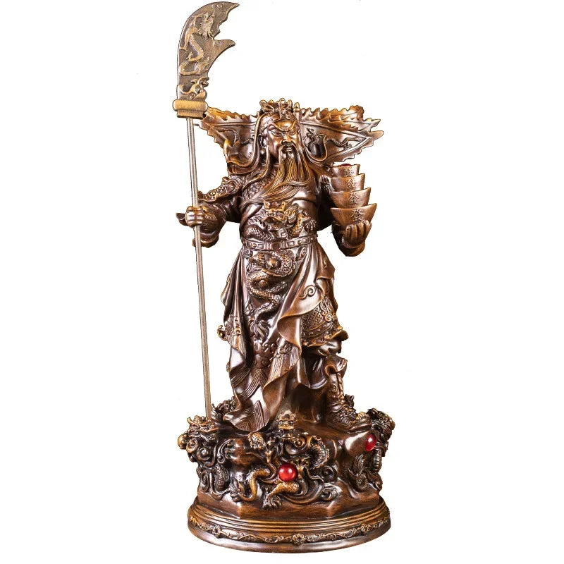 Statue of the God of Wealth, Guan Gong Kowloon，Resin Imitation wood grain God of War Guan Yu Home room loft office lucky statue