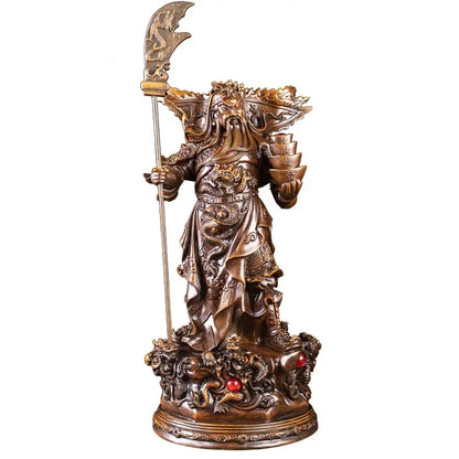 Statue of the God of Wealth, Guan Gong Kowloon，Resin Imitation wood grain God of War Guan Yu Home room loft office lucky statue