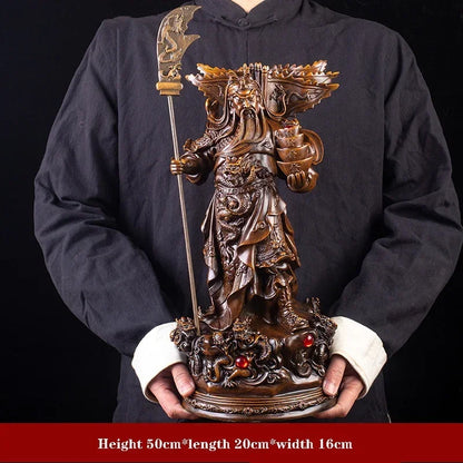 Statue of the God of Wealth, Guan Gong Kowloon，Resin Imitation wood grain God of War Guan Yu Home room loft office lucky statue