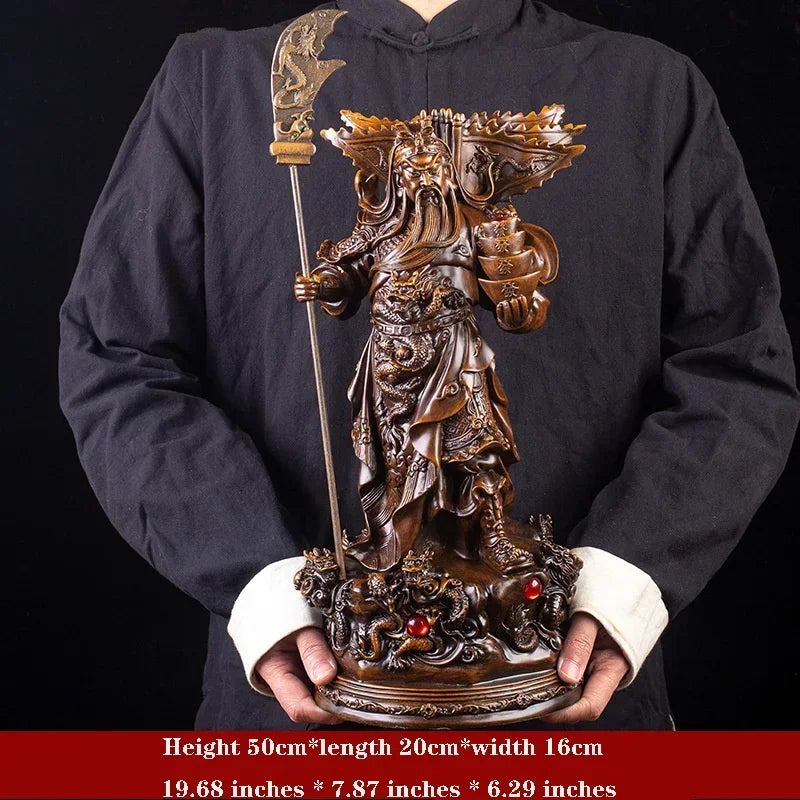 Statue of the God of Wealth, Guan Gong Kowloon，Resin Imitation wood grain God of War Guan Yu Home room loft office lucky statue