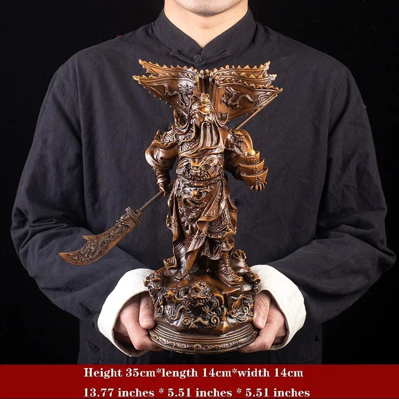 Statue of the God of Wealth, Guan Gong Kowloon，Resin Imitation wood grain God of War Guan Yu Home room loft office lucky statue