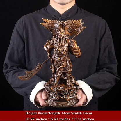Statue of the God of Wealth, Guan Gong Kowloon，Resin Imitation wood grain God of War Guan Yu Home room loft office lucky statue