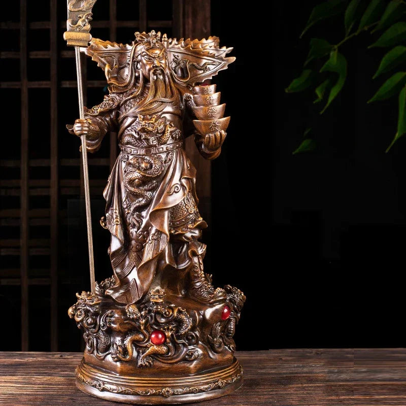 Statue of the God of Wealth, Guan Gong Kowloon，Resin Imitation wood grain God of War Guan Yu Home room loft office lucky statue