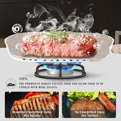 Steak Frying Pan Non-Sticky Griddle Steak Pan With Glass Lid Meats Fish Breakfast Pans Induction Gas Universal