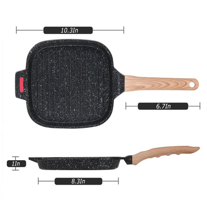 Steak Frying Pan Non-Sticky Griddle Steak Pan With Glass Lid Meats Fish Breakfast Pans Induction Gas Universal