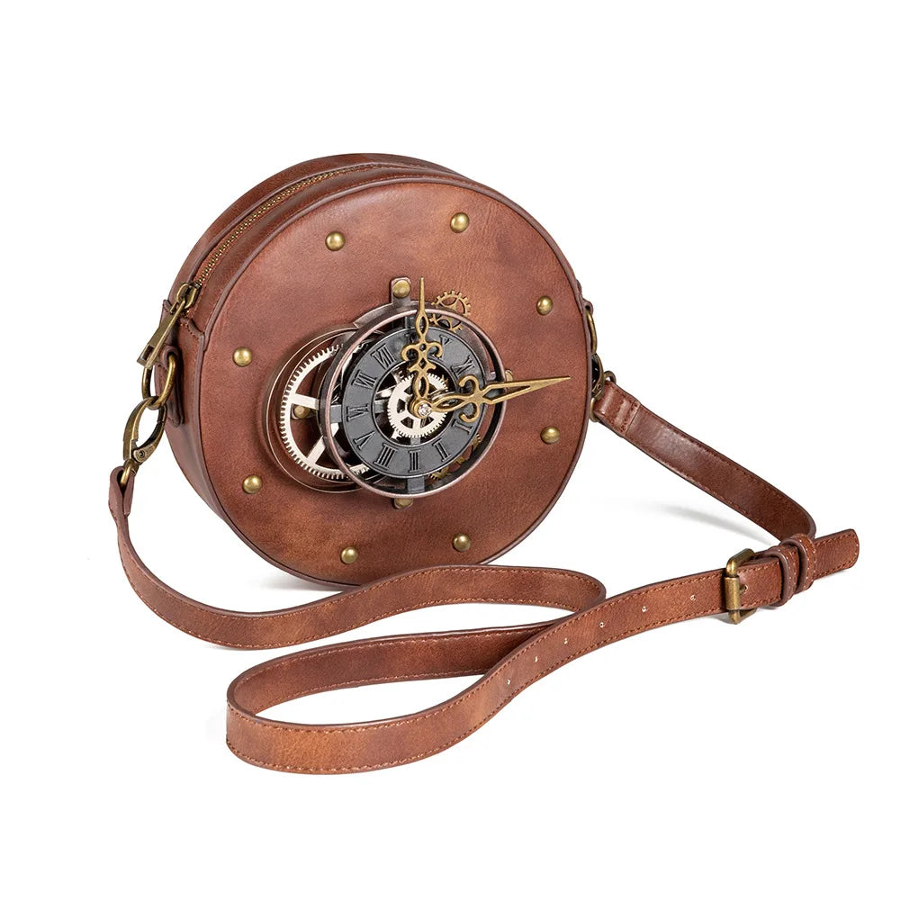 Steam Punk Retro Motorcycle Bag Women PU leather Bag Shoulders Bag Rivet Gear Time Clock Handbag