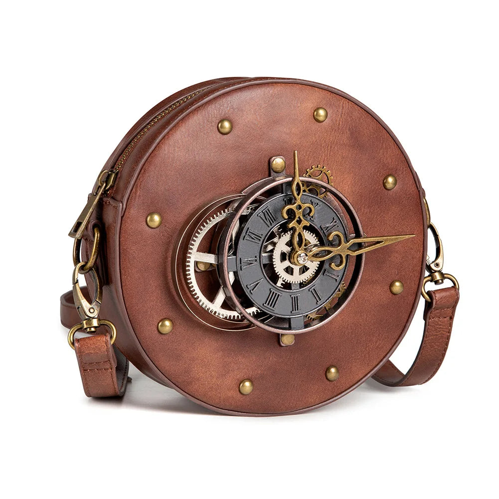 Steam Punk Retro Motorcycle Bag Women PU leather Bag Shoulders Bag Rivet Gear Time Clock Handbag