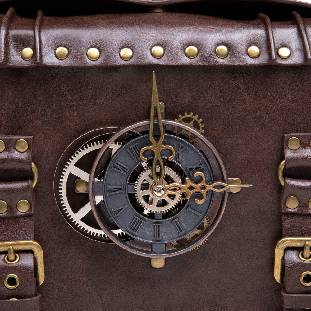 Steam Punk Retro Motorcycle Bag Women PU leather Bag Shoulders Bag Rivet Gear Time Clock Handbag