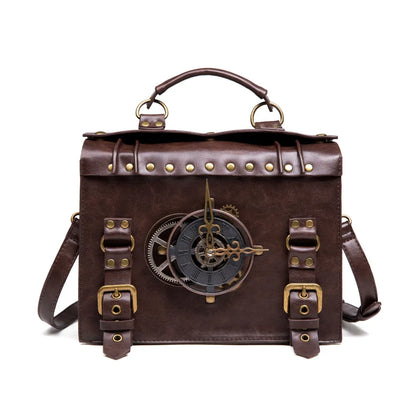 Steam Punk Retro Motorcycle Bag Women PU leather Bag Shoulders Bag Rivet Gear Time Clock Handbag