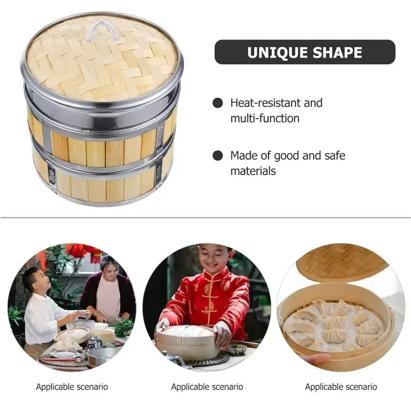 Steamer Basket Bamboo Chinese Dim Sum Dumpling Asian Rice Baskets Steam Wooden Pot Cookware Cooking Steamers Cooker Kitchen