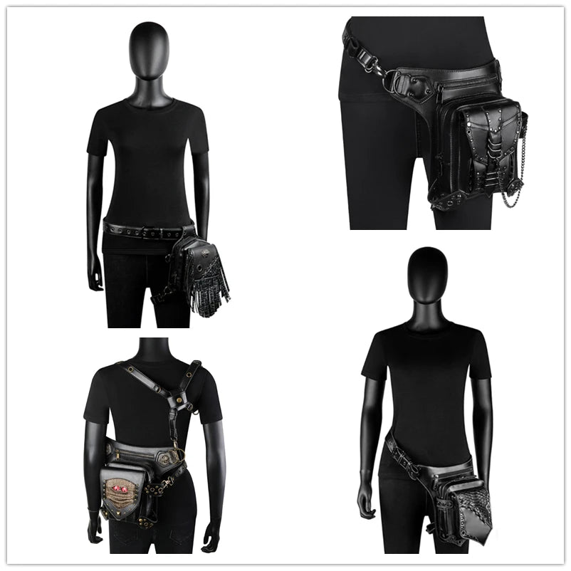 Steampunk Waist Bag Gothic Retro Motorcycle Leather Bags Crossbody Shoulder Packs Thigh Leg Pouch Travel Purse for Women Men