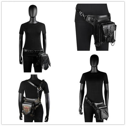 Steampunk Waist Bag Gothic Retro Motorcycle Leather Bags Crossbody Shoulder Packs Thigh Leg Pouch Travel Purse for Women Men