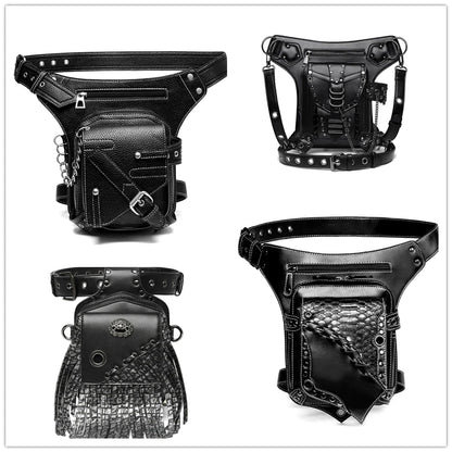 Steampunk Waist Bag Gothic Retro Motorcycle Leather Bags Crossbody Shoulder Packs Thigh Leg Pouch Travel Purse for Women Men