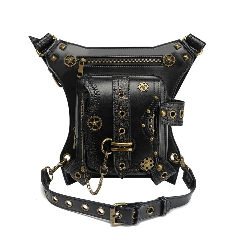 Steampunk Waist Bag Gothic Retro Motorcycle Leather Bags Crossbody Shoulder Packs Thigh Leg Pouch Travel Purse for Women Men