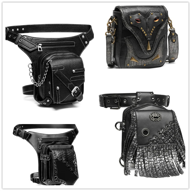 Steampunk Waist Bag Gothic Retro Motorcycle Leather Bags Crossbody Shoulder Packs Thigh Leg Pouch Travel Purse for Women Men