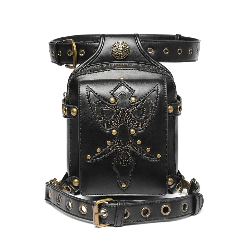 Steampunk Waist Bag Gothic Retro Motorcycle Leather Bags Crossbody Shoulder Packs Thigh Leg Pouch Travel Purse for Women Men